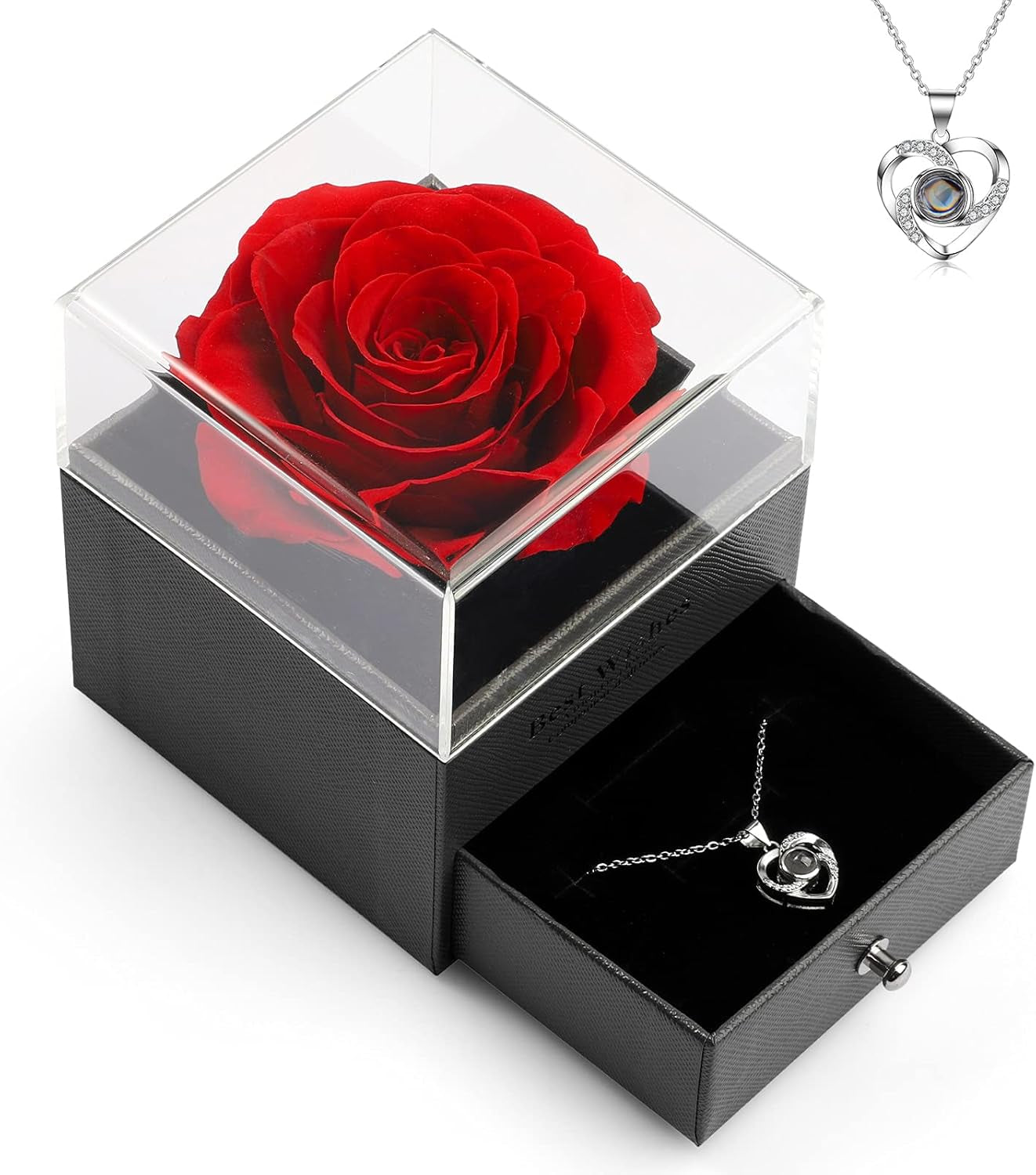 Elegant Preserved Real Rose Necklace 