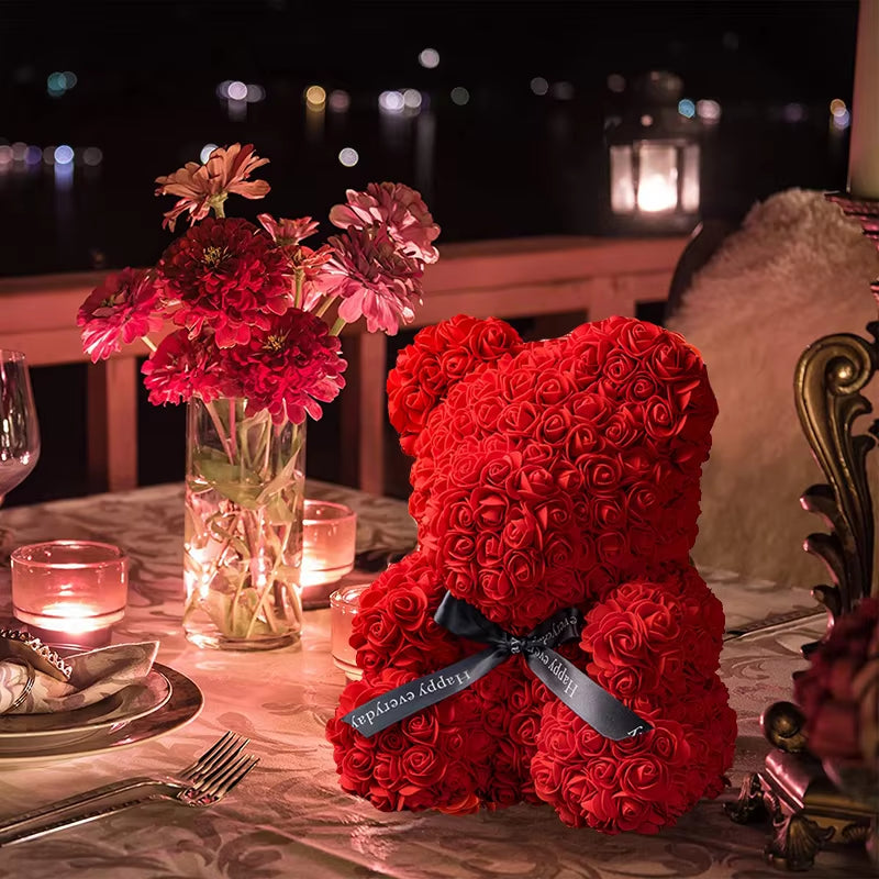  Valentine'S Day Gifts 23Cm Led Red Rose Teddy Bear Rose Flower Artificial Decoration Birthday Gifts Valentines Gifts