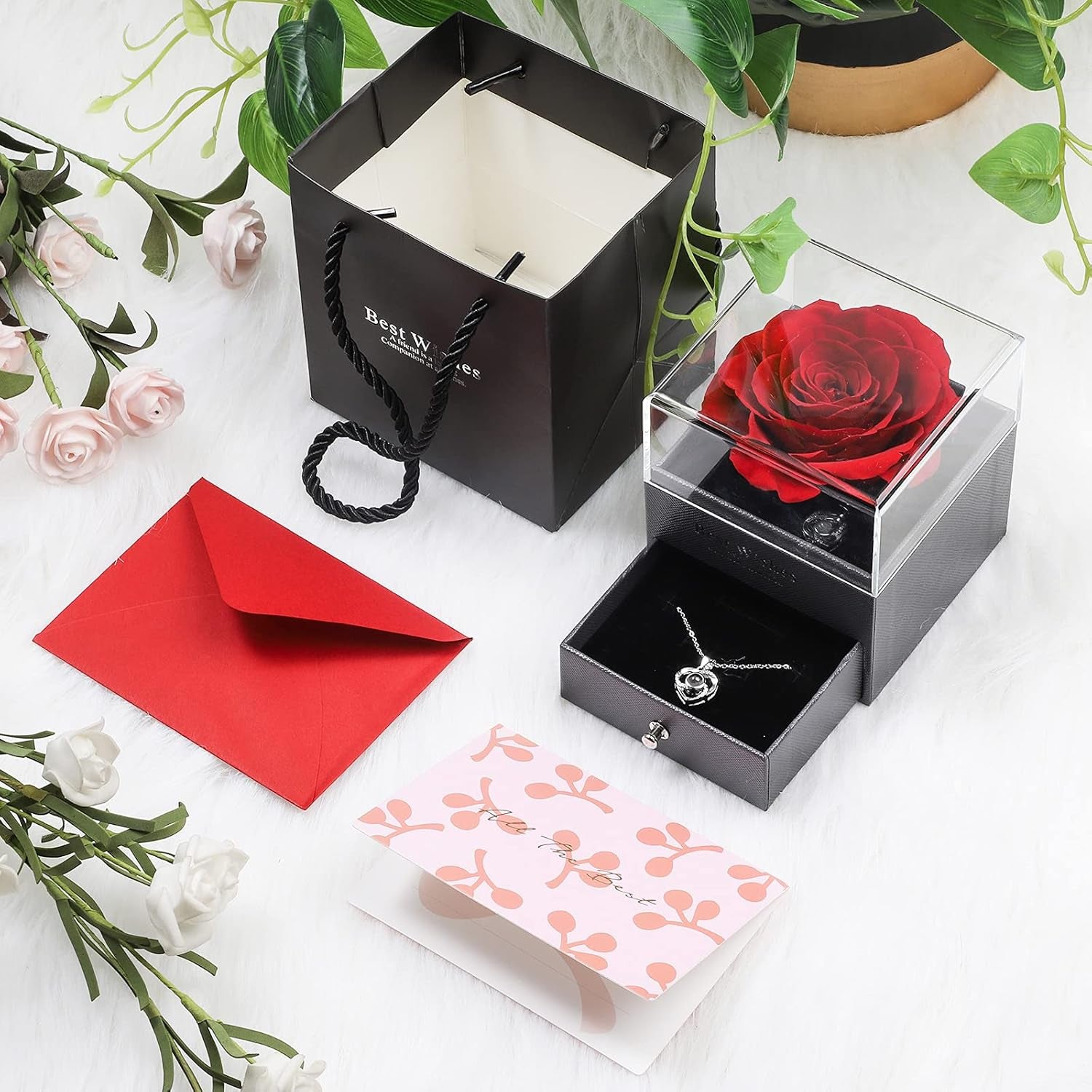 Elegant Preserved Real Rose Necklace 