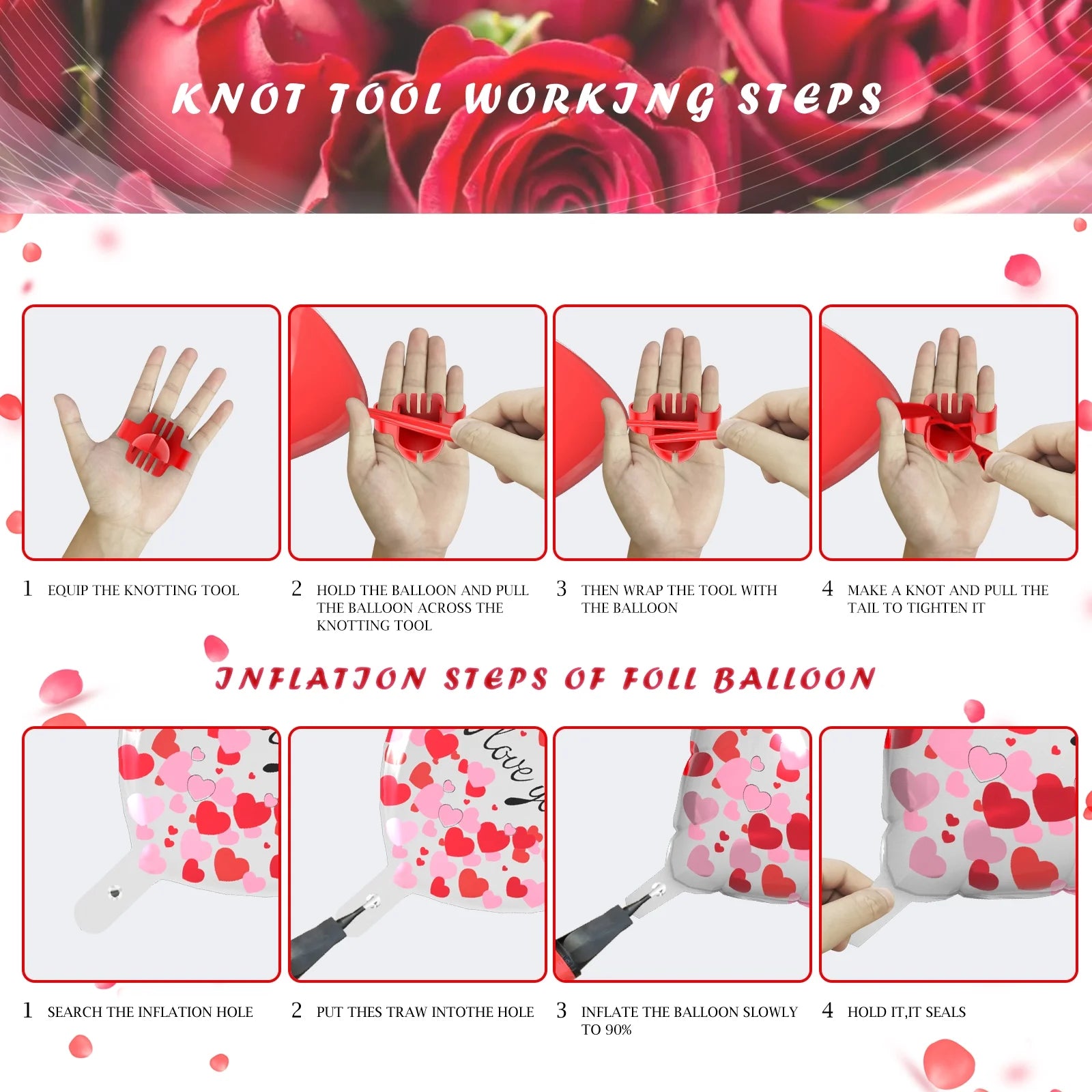 Valentines Day Balloons Kit - Heart Balloons Foil I Love You Balloons 500Pcs Rose Petals for Valentines Day Decorations