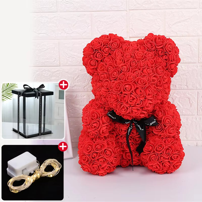  Valentine'S Day Gifts 23Cm Led Red Rose Teddy Bear Rose Flower Artificial Decoration Birthday Gifts Valentines Gifts