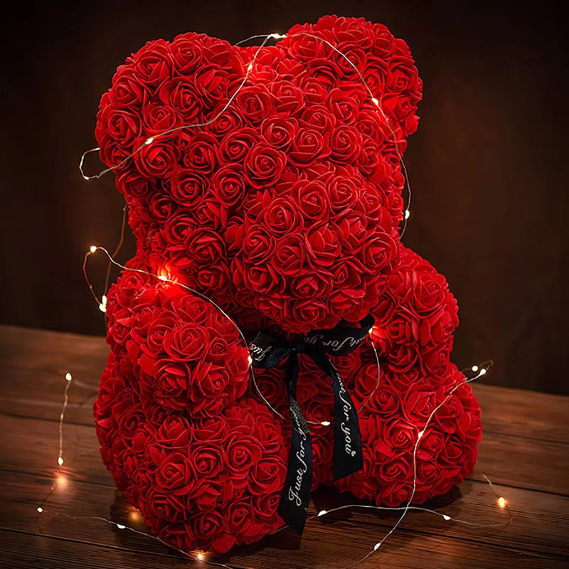  Valentine'S Day Gifts 23Cm Led Red Rose Teddy Bear Rose Flower Artificial Decoration Birthday Gifts Valentines Gifts