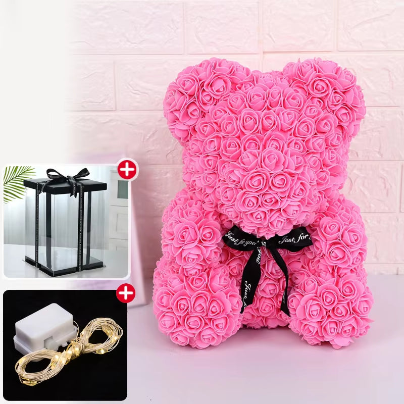  Valentine'S Day Gifts 23Cm Led Red Rose Teddy Bear Rose Flower Artificial Decoration Birthday Gifts Valentines Gifts