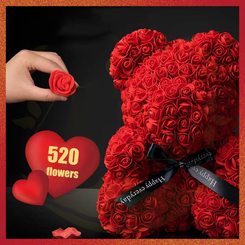  Valentine'S Day Gifts 23Cm Led Red Rose Teddy Bear Rose Flower Artificial Decoration Birthday Gifts Valentines Gifts