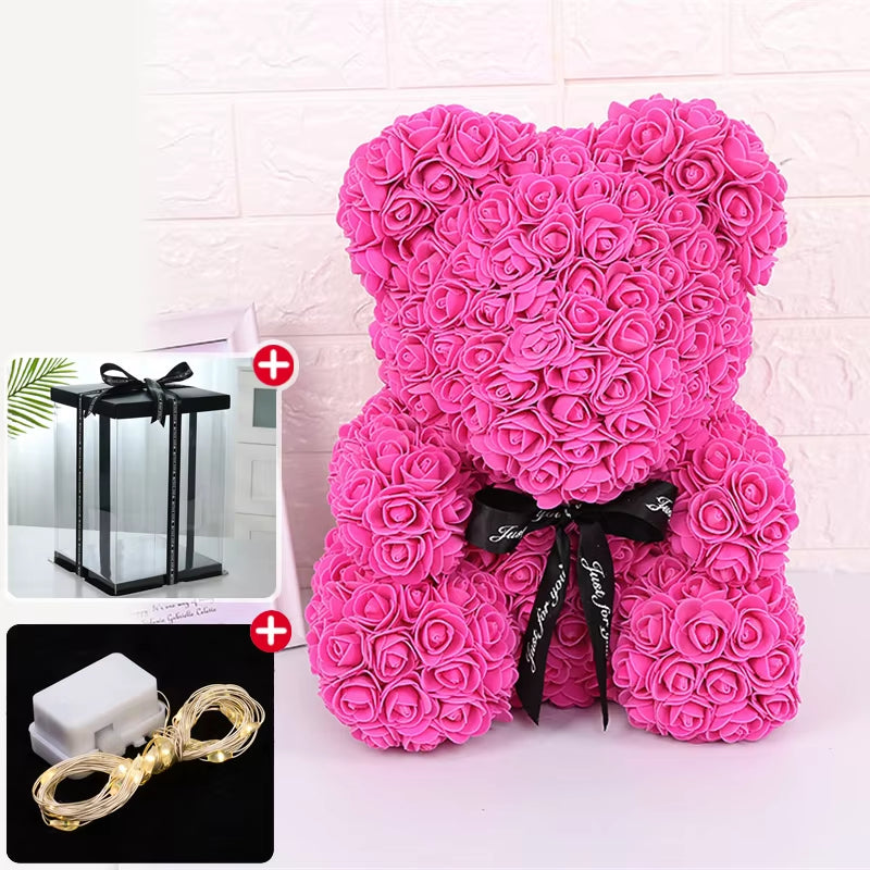  Valentine'S Day Gifts 23Cm Led Red Rose Teddy Bear Rose Flower Artificial Decoration Birthday Gifts Valentines Gifts